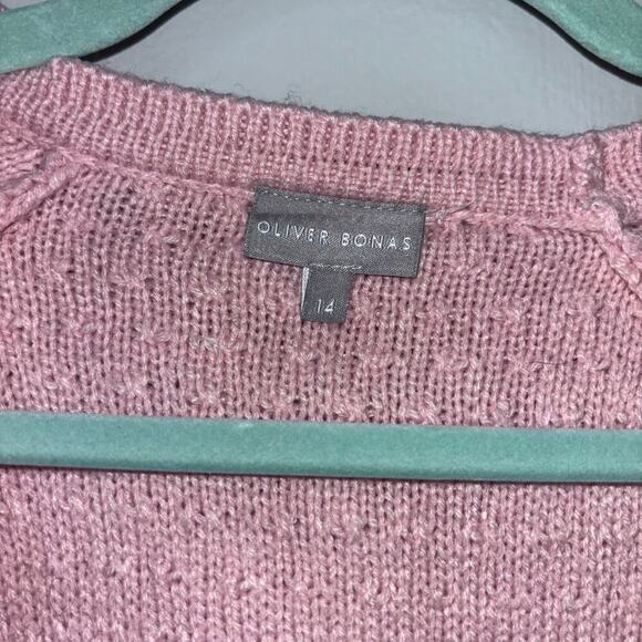 Oliver Bonas Touch Loop Pink Cardigan Valentines Day Teacher Cardigan Size 14 - Picture 3 of 14